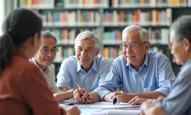 Elderly Singapore seniors attending an introductory AI class in a bright community library
